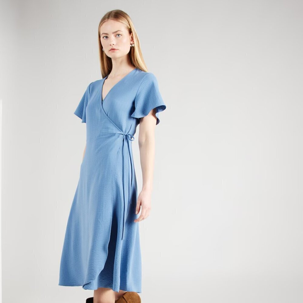 LUSH Dusty Blue Fit and Flare Wrap Dress